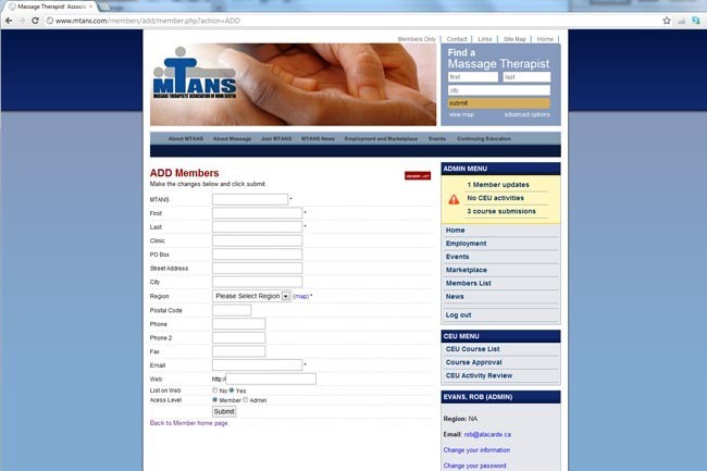 Edit member detail page
